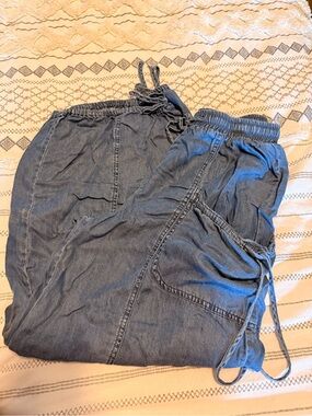 Women's Relaxed Drawstring Denim Jeans - Blue